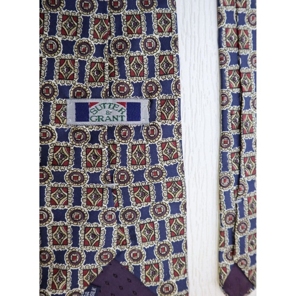 SUTTER & GRANT - MEN'S BLUE GEOMETRIC PRINT PRINT 100% SILK TIE- MADE IN USA - Picture 7 of 7